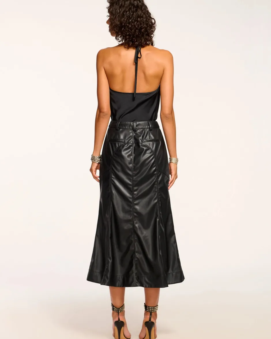 Sale - Dale Faux Leather Midi Skirt - Black Long Skirts