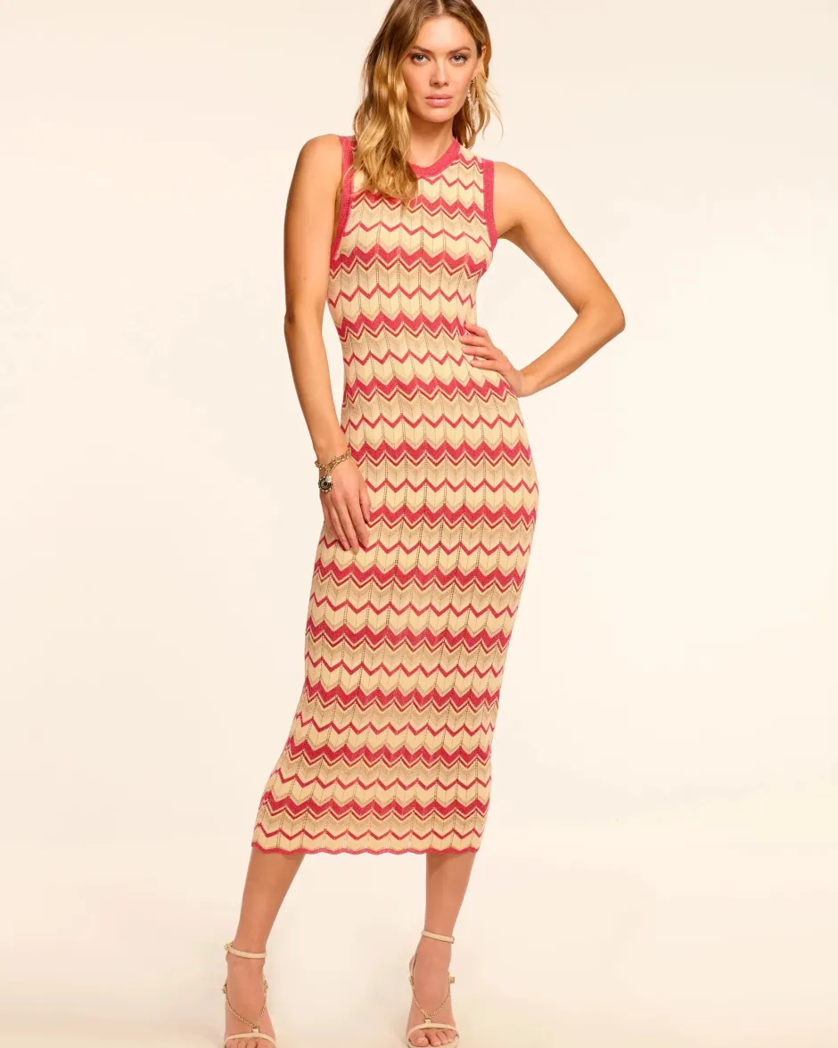 New - Declan Metallic Knit Midi Dress - Pink Chevron Midi | Midi Dresses