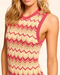 New - Declan Metallic Knit Midi Dress - Pink Chevron Midi | Midi Dresses