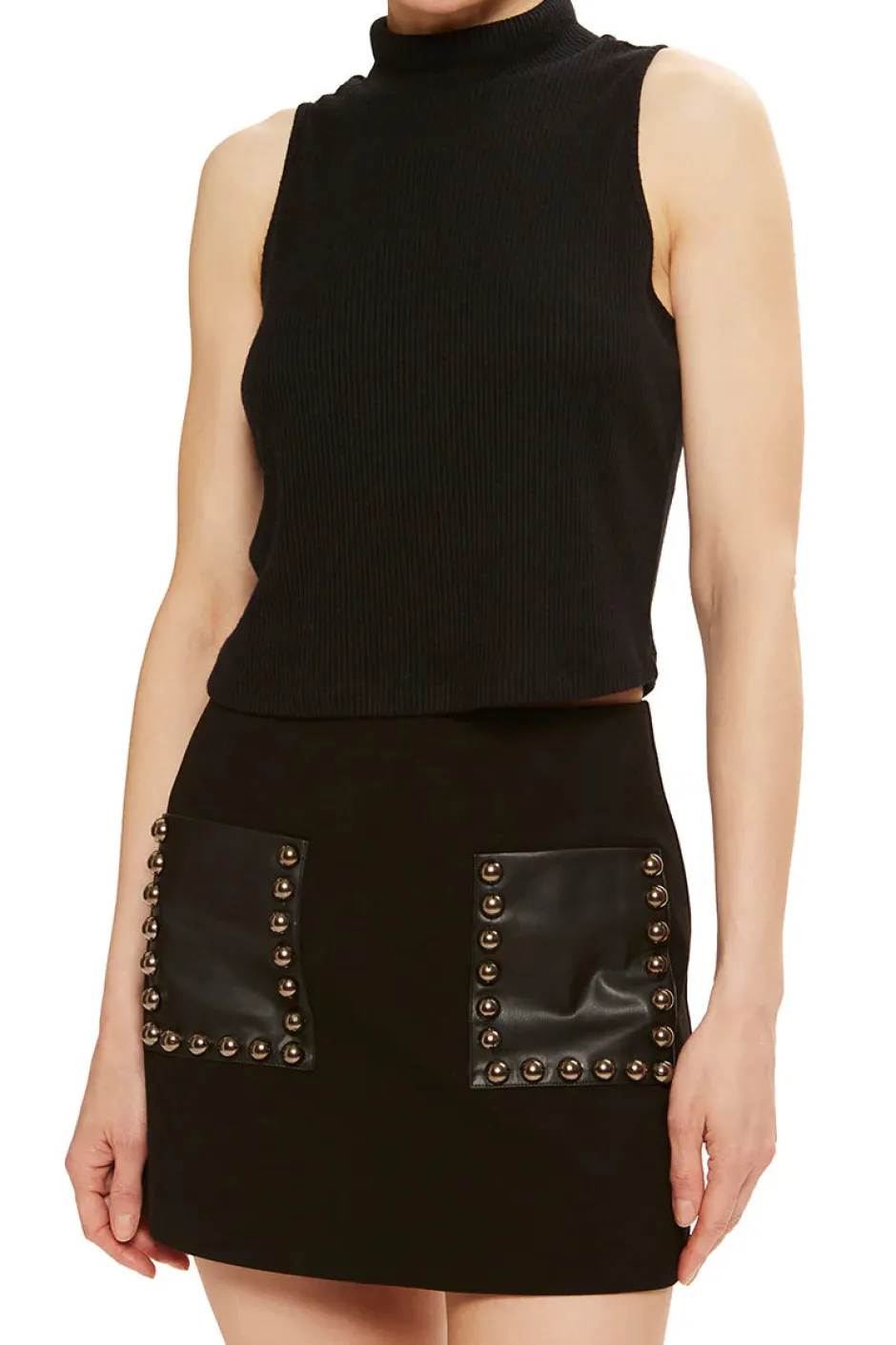 Clearance - Deidre Studded Ponte Mini Skirt - Black Mini Skirts