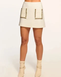 Best - Deidre Studded Ponte Mini Skirt - White Ponte Mini Skirts