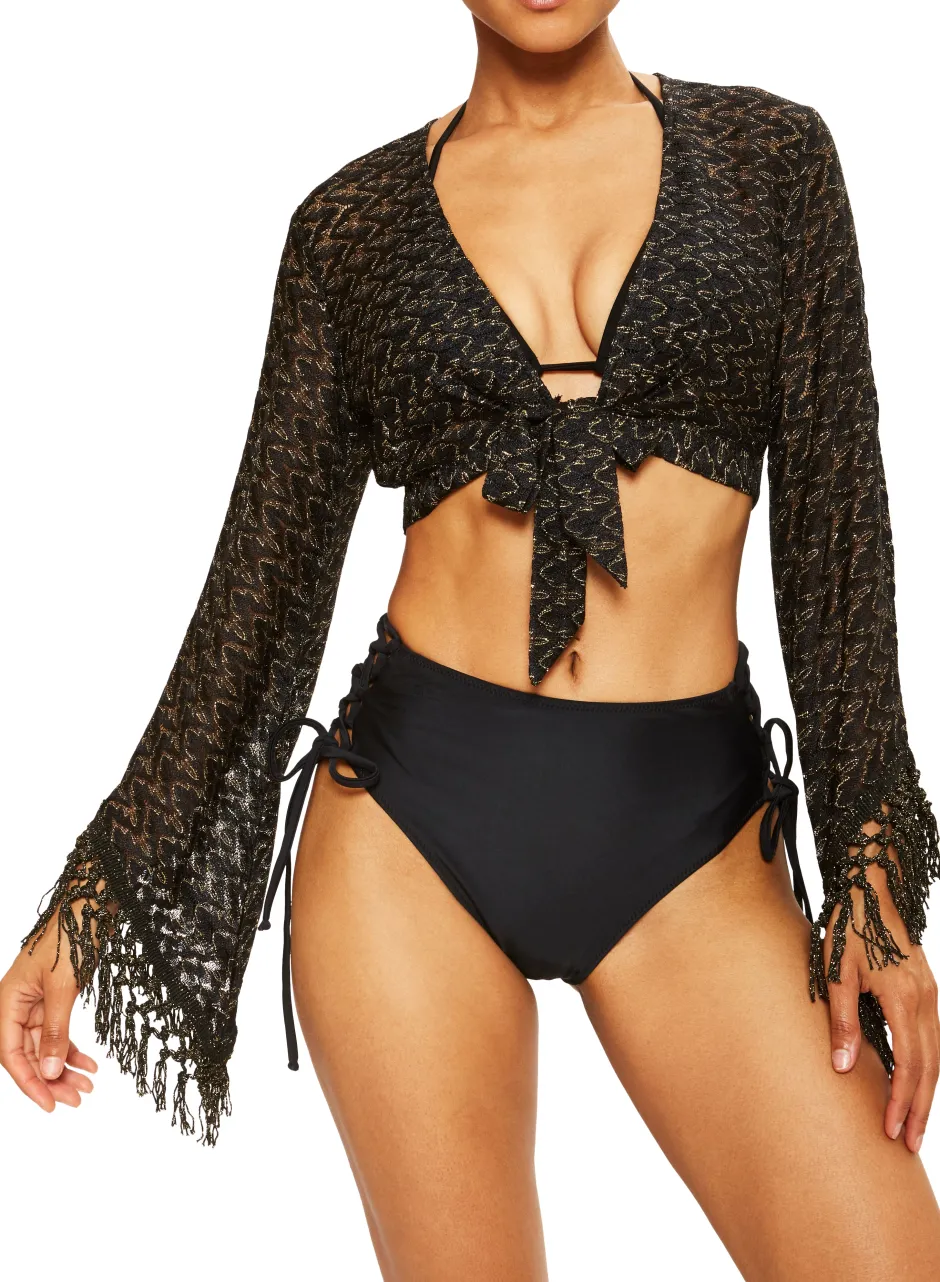 Clearance - Elvira Coverup Crop Top - Black/Gold Zigzag Coverups | Crop Tops