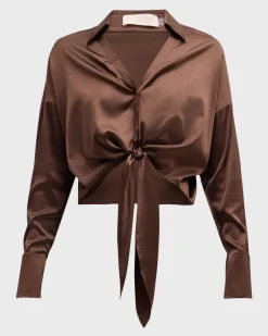 New - Farrah Silk Tie Front Blouse - Multiple Colors Blouses