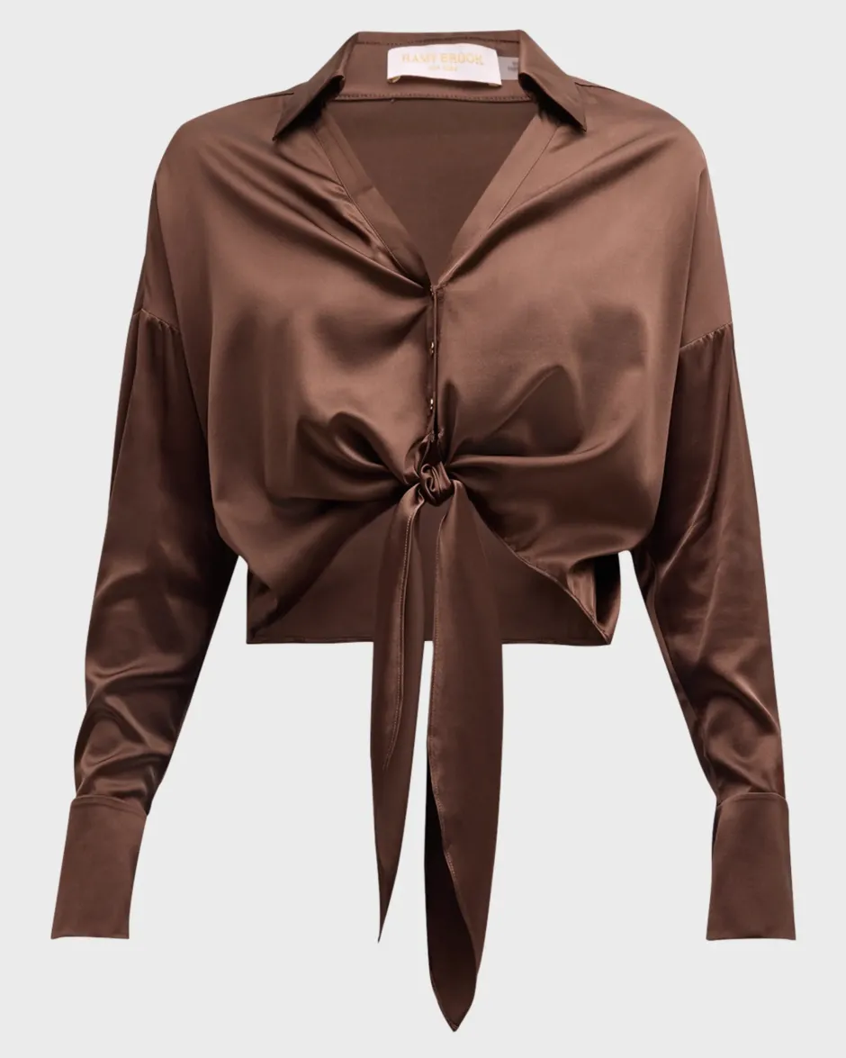 New - Farrah Silk Tie Front Blouse - Multiple Colors Blouses