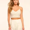 Outlet - Gabi Linen Embellished Crop Top - White Floral Crop Tops