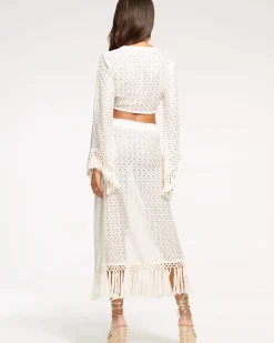 New - Gaia Fringe Midi Skirt - White Zigzag Coverups | Long Skirts