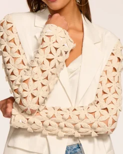 Clearance - Kelsey Embellished Linen Blazer - White Floral Blazers