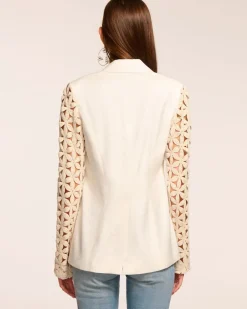 Clearance - Kelsey Embellished Linen Blazer - White Floral Blazers