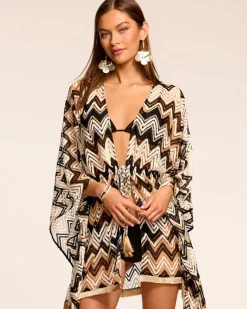Hot - Mckala Chevron Coverup Mini Dress - Neutral Chevron Coverups | Mini Dresses