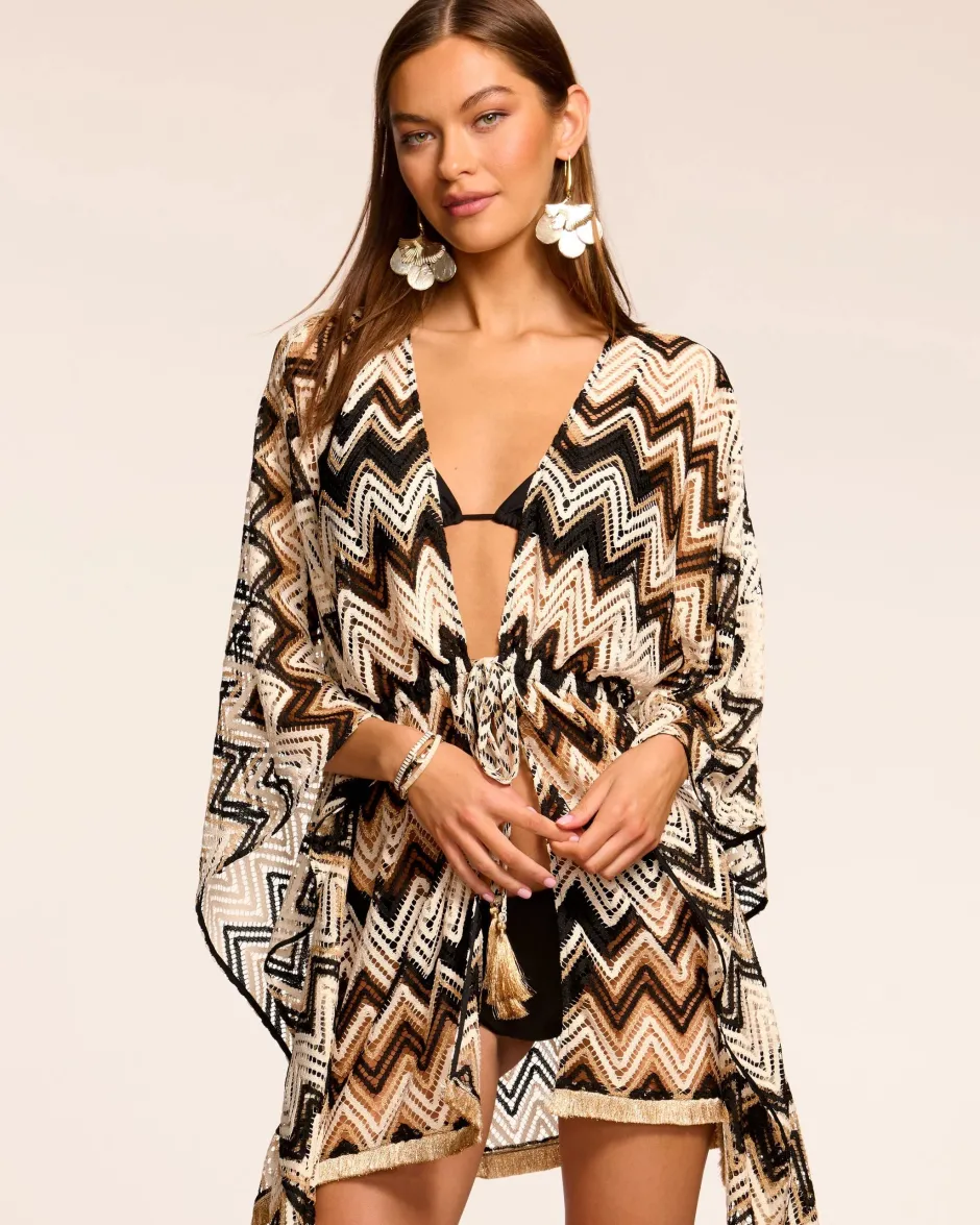 Hot - Mckala Chevron Coverup Mini Dress - Neutral Chevron Coverups | Mini Dresses