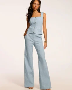 Fashion - Naima Textured Mid-Rise Pant - Light Indigo Pants