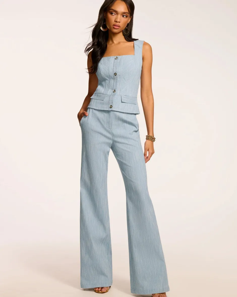 Fashion - Naima Textured Mid-Rise Pant - Light Indigo Pants