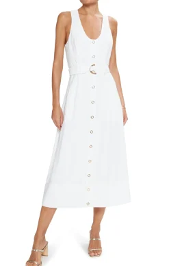 Sale - Nomi Sleeveless Belted Midi Dress - Ivory Midi | Midi Dresses