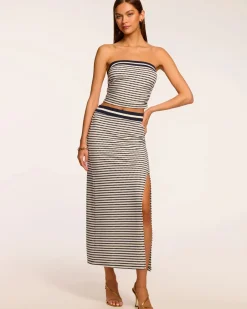 New - Venus Knit Midi Skirt - Navy Pucker Long Skirts