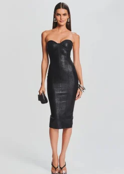 New - Charlize Coated Knit Dress - Coated Black Dresses | Midi