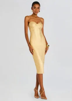 Fashion - Charlize Coated Knit Dress - Gold Dresses