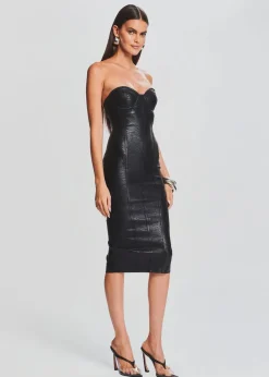 New - Charlize Coated Knit Dress - Coated Black Dresses | Midi