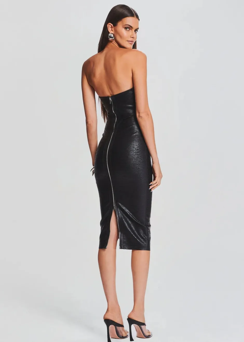 New - Charlize Coated Knit Dress - Coated Black Dresses | Midi