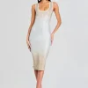 New - Essie Embellished Knit Dress - Winter White/Silver Midi | Midi Dresses