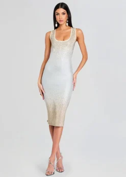 New - Essie Embellished Knit Dress - Winter White/Silver Midi | Midi Dresses