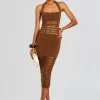 Discount - Jaycee Crochet Dress - Sepia/Bronze Midi | Midi Dresses