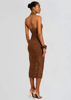 Discount - Jaycee Crochet Dress - Sepia/Bronze Midi | Midi Dresses