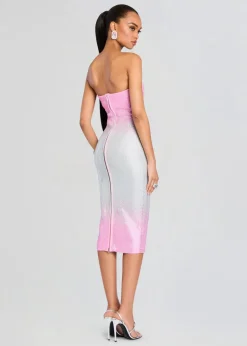 Outlet - Laina Embellished Knit Dress - Pink Silver Ombre Midi | Midi Dresses
