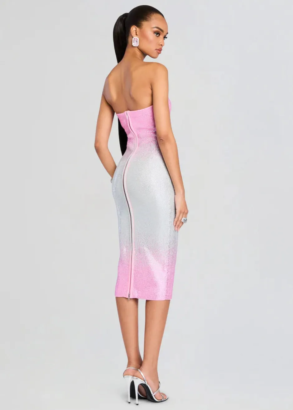 Outlet - Laina Embellished Knit Dress - Pink Silver Ombre Midi | Midi Dresses