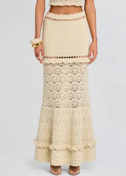Outlet - Magdalena Crochet Skirt - Ivory/Gold Long Skirts