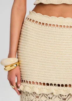 Outlet - Magdalena Crochet Skirt - Ivory/Gold Long Skirts