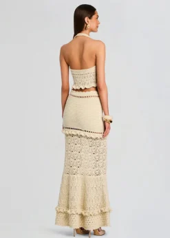 Outlet - Magdalena Crochet Skirt - Ivory/Gold Long Skirts