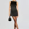 Clearance - Nadine Satin Dress - Black Dresses