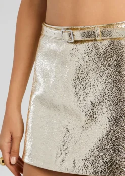 New - Nandie Leather Skirt - Gold Mini Skirts