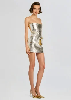 New - Nandie Leather Skirt - Gold Mini Skirts