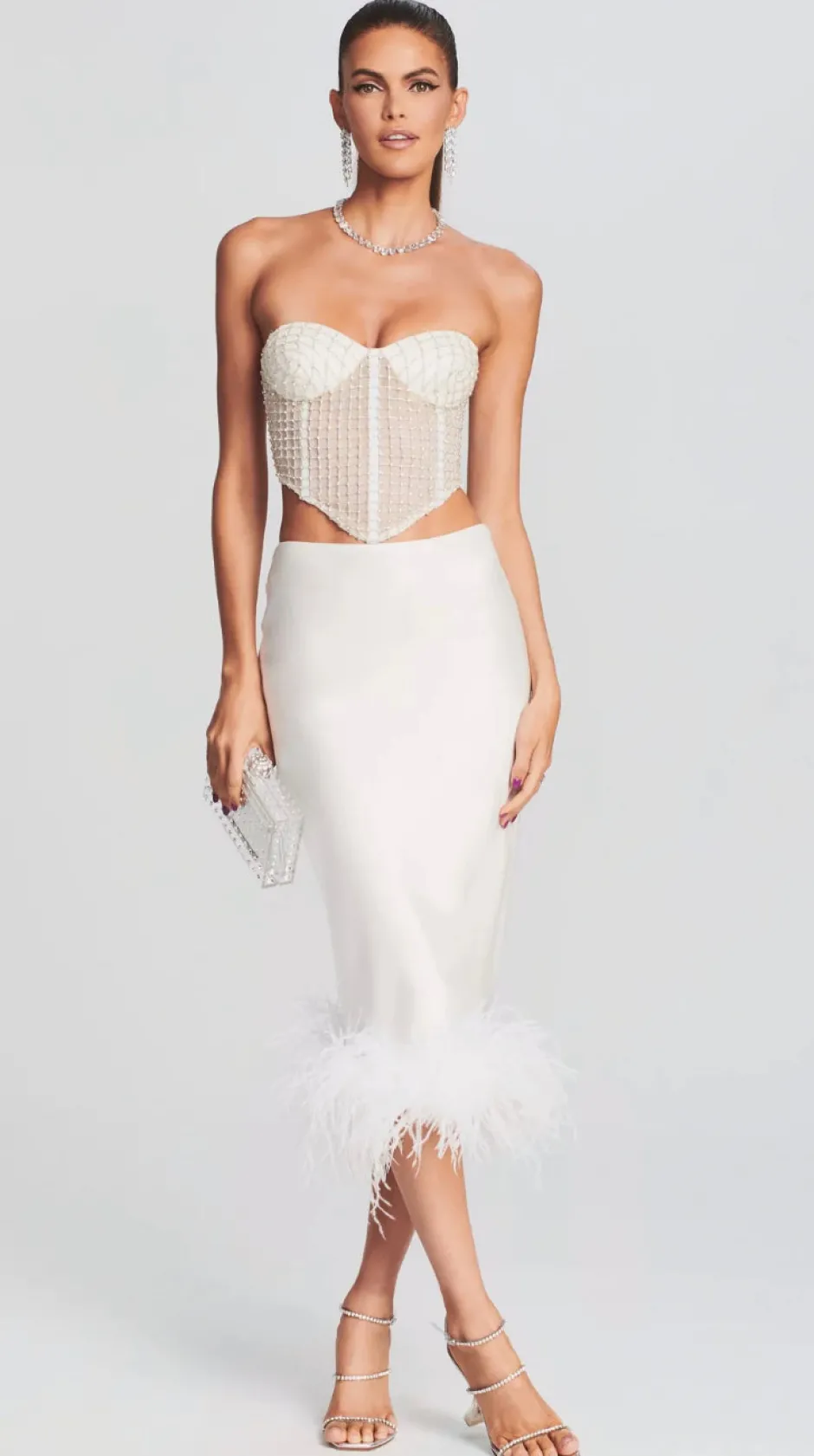 Clearance - Paula Feather Skirt - White Long Skirts