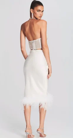 Clearance - Paula Feather Skirt - White Long Skirts
