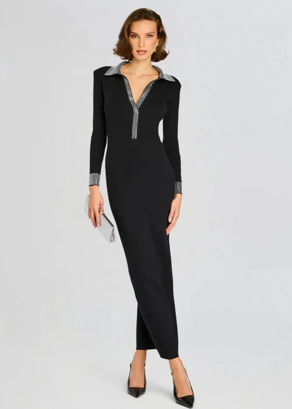 Online - Shareen Embellished Knit Dress - Black/Silver Long Dresses | Dresses
