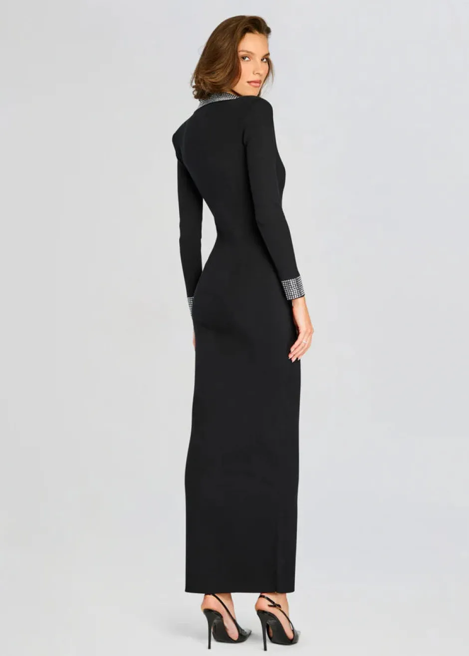 Online - Shareen Embellished Knit Dress - Black/Silver Long Dresses | Dresses