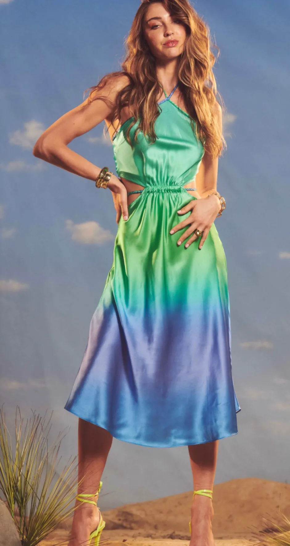 Hot - Kiki Midi Cut Out Dress - Blue & Green Ombre Dresses | Midi