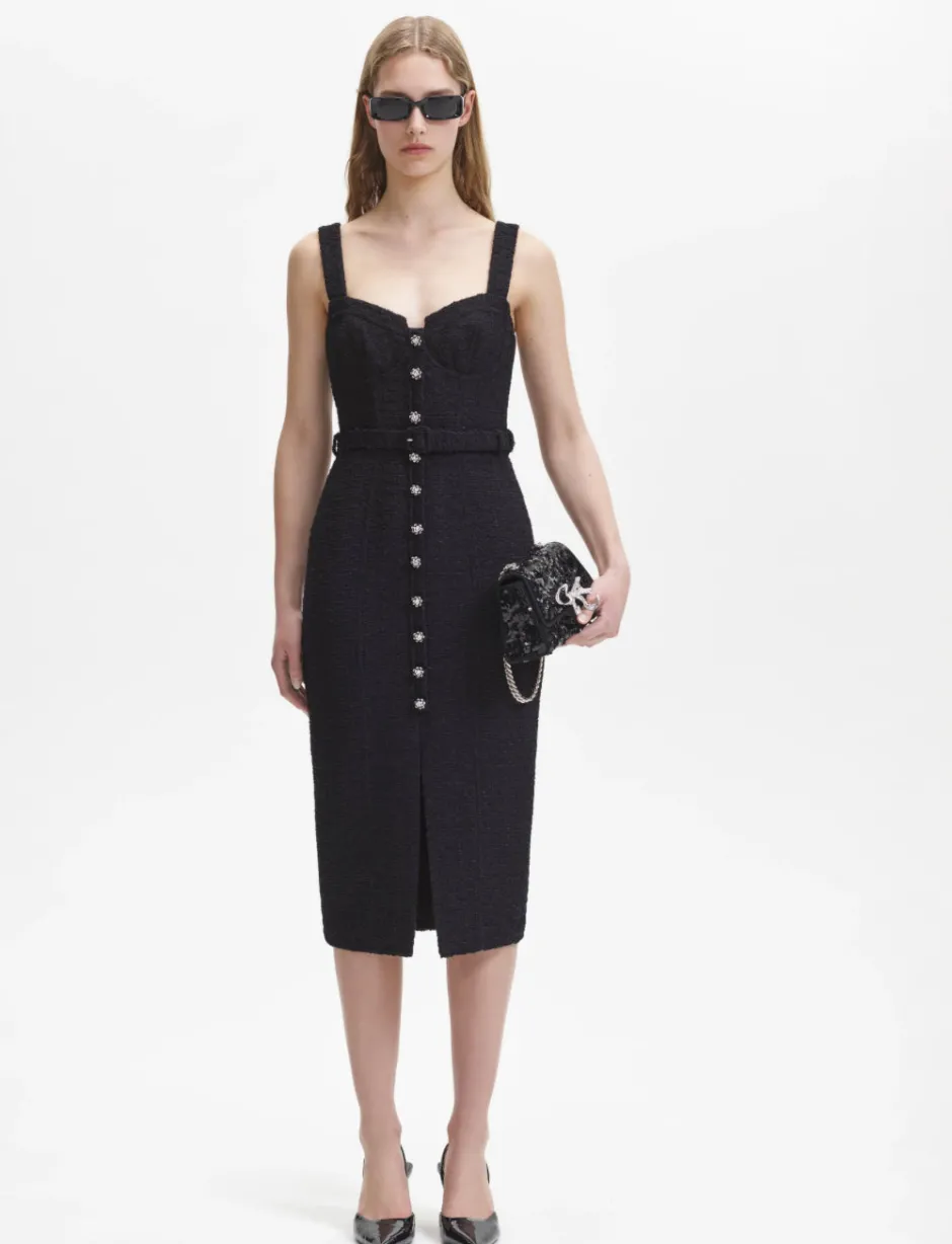 Online - Black Boucle Midi Dress - Black Dresses | Midi