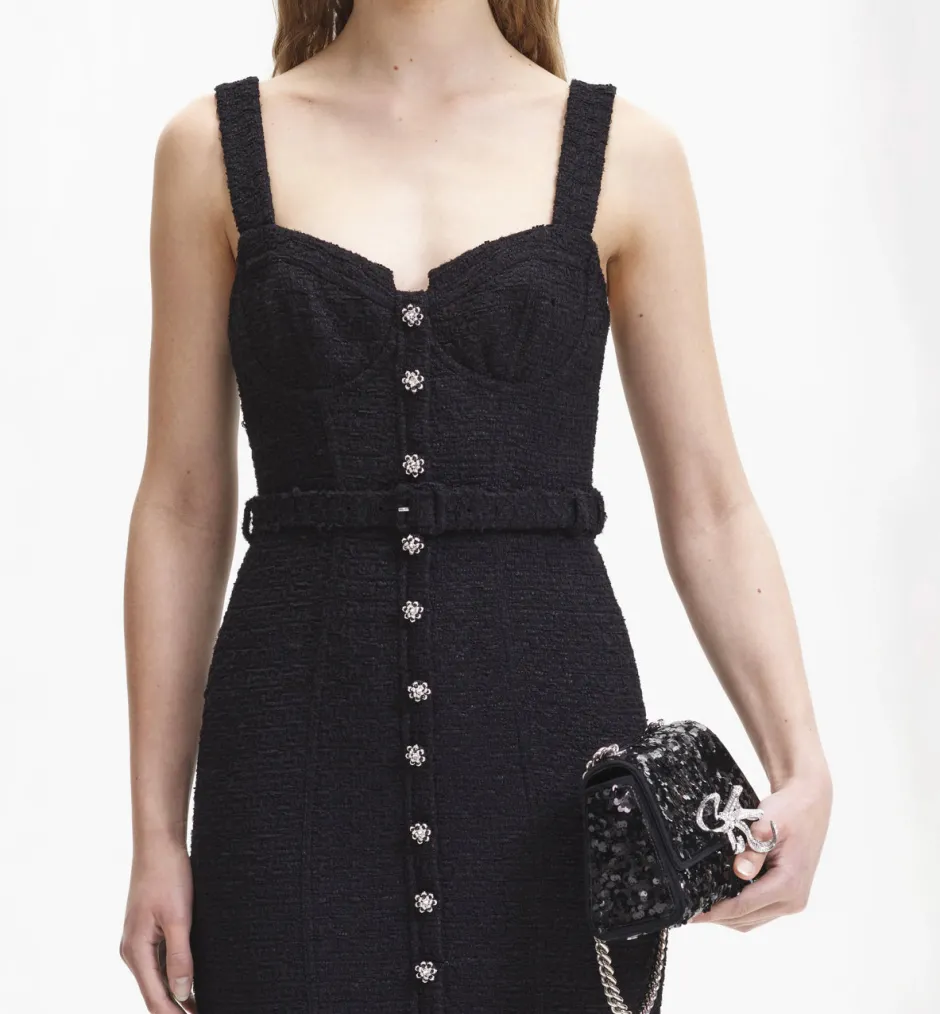 Online - Black Boucle Midi Dress - Black Dresses | Midi