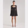 Online - Black Lace Tie Neck Mini Dress - Black Dresses | Mini Dresses