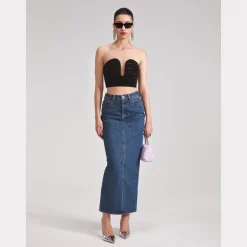 Best - Black Velvet Strapless Top - Black Crop Tops