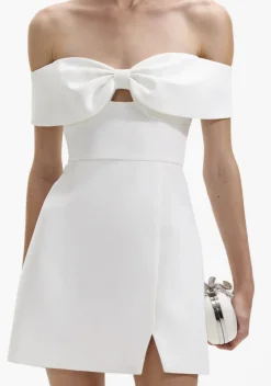 Outlet - Bow Crepe Mini Dress - White Dresses | Mini Dresses