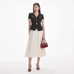 Best - Contrast Chiffon Midi Dress - Black Dresses | Midi