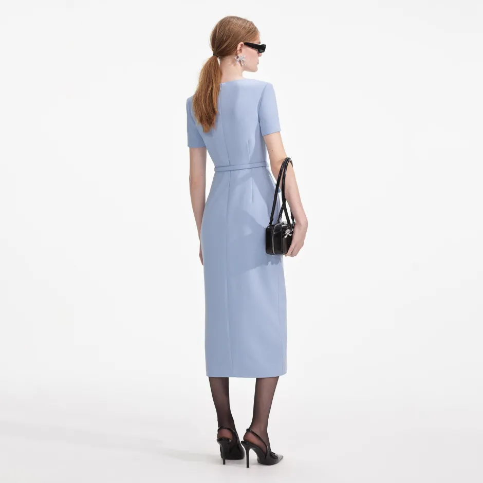 Hot - Crepe Button Midi Dress - Blue Midi | Midi Dresses