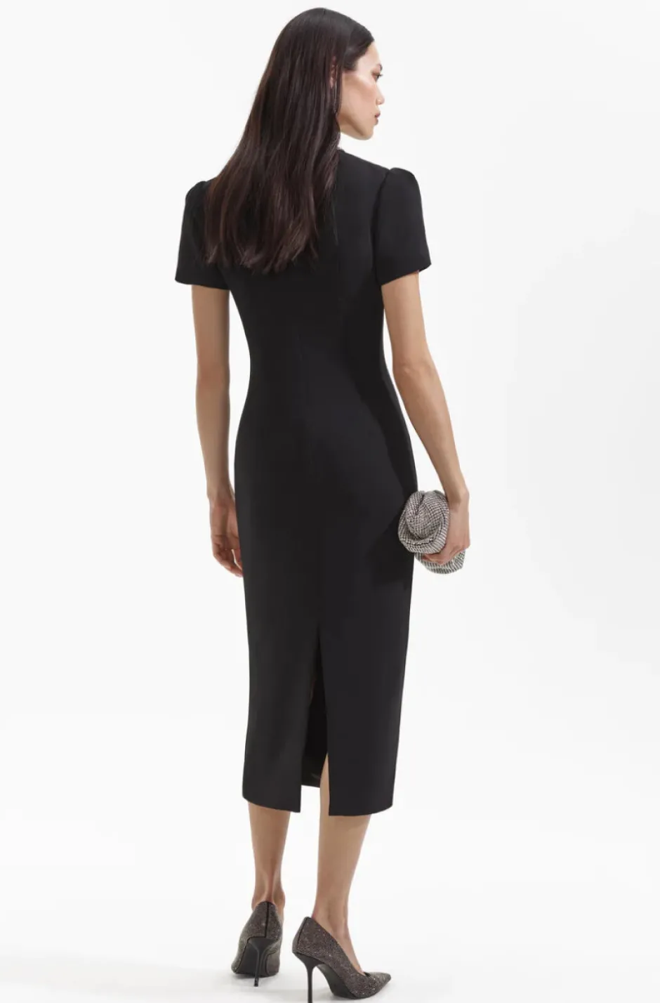 Fashion - Crepe Diamante Bow Midi Dress - Black Dresses | Midi