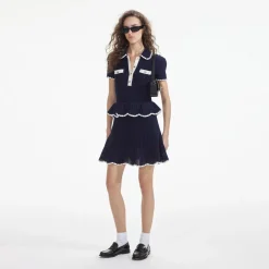 New - Crochet Flared Mini Dress - Navy Dresses | Flare