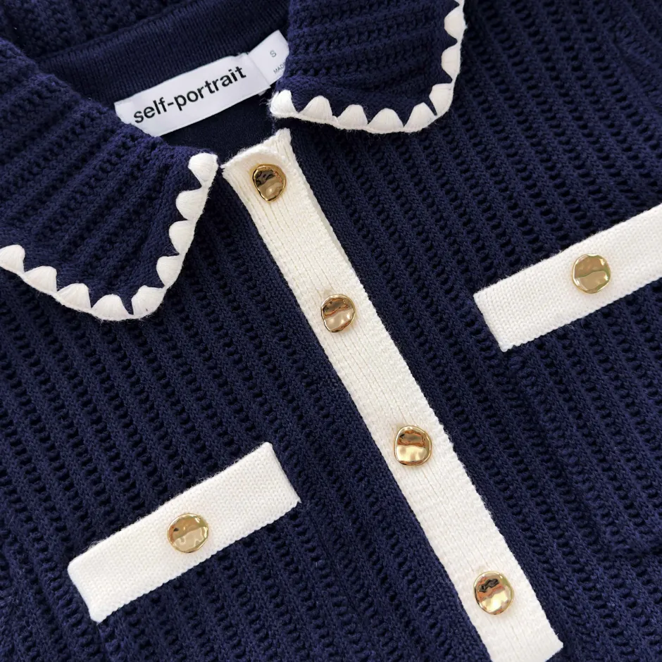 New - Crochet Flared Mini Dress - Navy Dresses | Flare