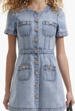 New - Denim Buttoned Mini Dress - Light Blue Dresses | Mini Dresses